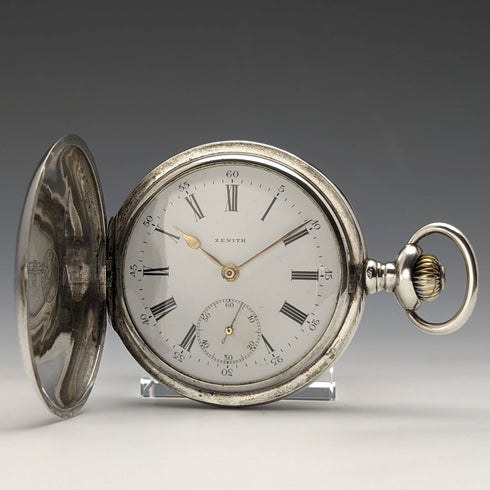 1915 年左右古董真力時懷錶銀面雕刻獵人 做工良好